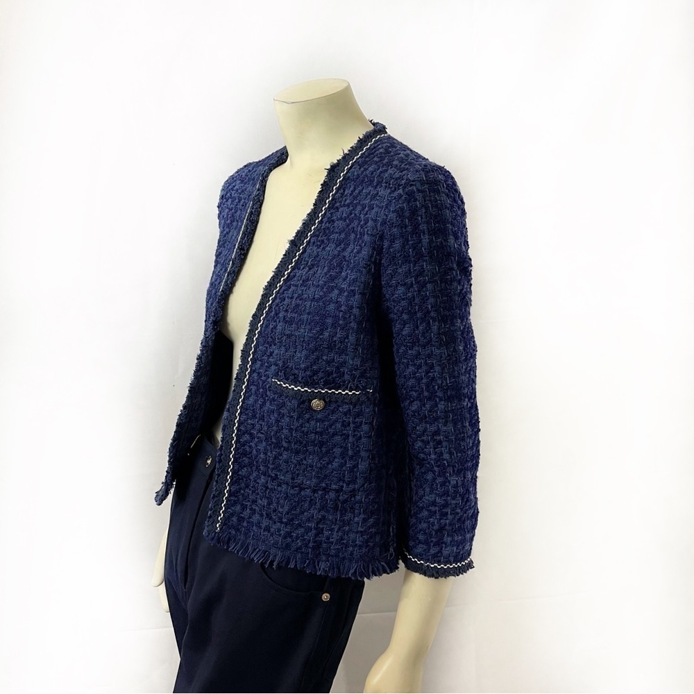Zara Navy Tweed Blazer with Gold Buttons Size S - Picture 4 of 8
